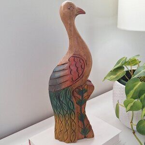 Large Vintage Wood Peacock bird Hand Carved Statue Sculpture Figurine carving